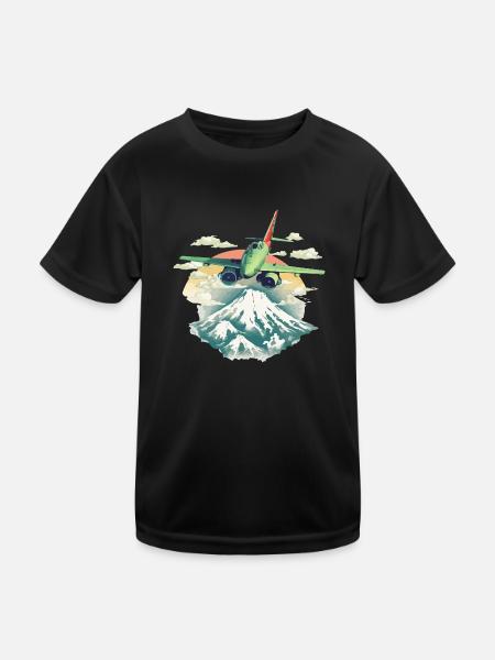Das Flugzeug - Kinder Funktions-T-Shirt - Schwarz - Vorne
