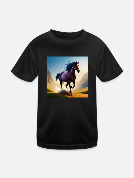Galloping horse in sand - Kids Functional T-Shirt - black - Front