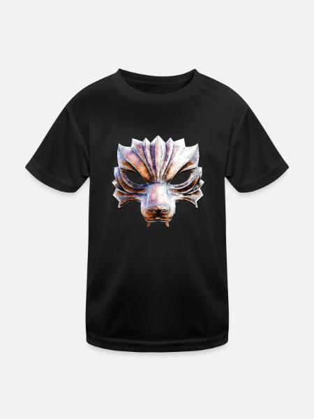 Wolf Krieger Maske - Kinder Funktions-T-Shirt - Schwarz - Vorne