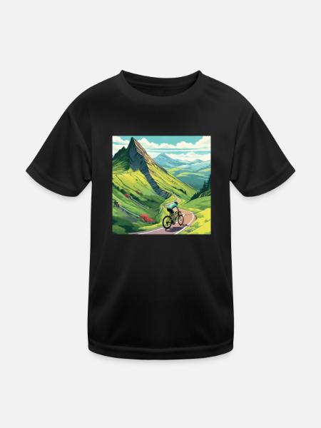 Rennradfahrer erklimmt Berg in Frankreich - Kinder Funktions-T-Shirt - Schwarz
