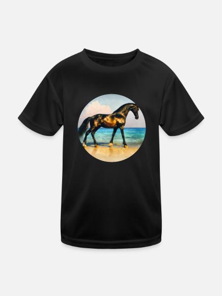 Goldener schwarzer Hengst - Kinder Funktions-T-Shirt - Schwarz - Vorne