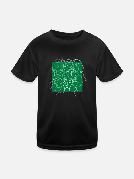 Gesichtslinie Grün - Kinder Funktions-T-Shirt - Schwarz - Vorne