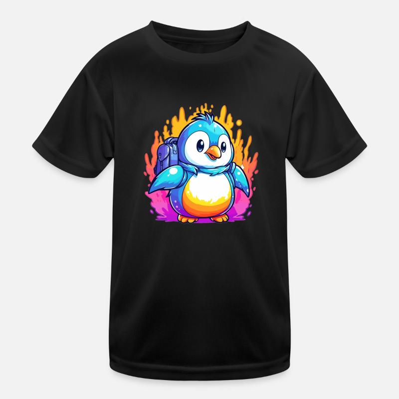 Pinguin auf Wanderschaft - Kinder Funktions-T-Shirt - Schwarz