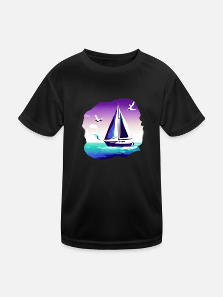 Segelschiff Segeln Segelboot Segelsport Segler - Kinder Funktions-T-Shirt - Schwarz - Vorne