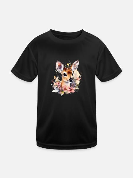 Flower deer - Kids Functional T-Shirt - black