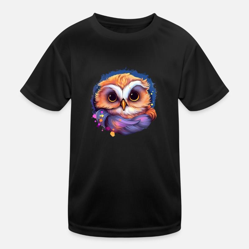 Niedliche Wachsame Eule | Nachtschwärmer Eule - Kinder Funktions-T-Shirt - Schwarz