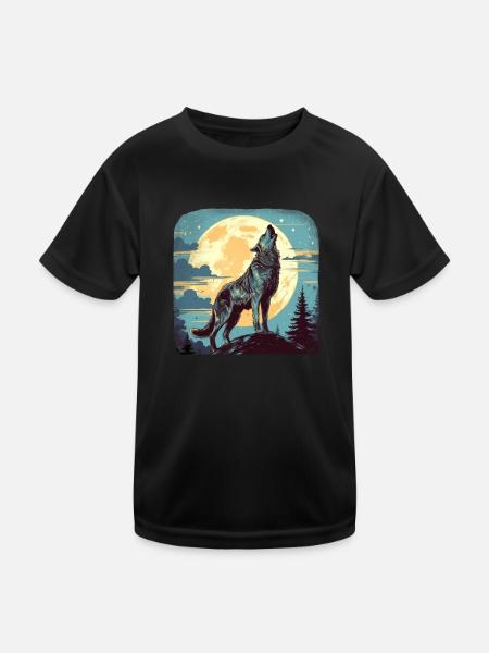 Wolf - Kinder Funktions-T-Shirt - Schwarz - Vorne