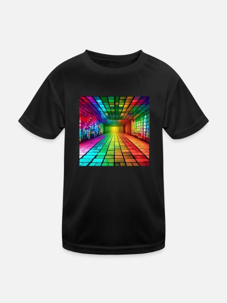3D-Regenbogen-Quadrate - Kinder Funktions-T-Shirt - Schwarz - Vorne