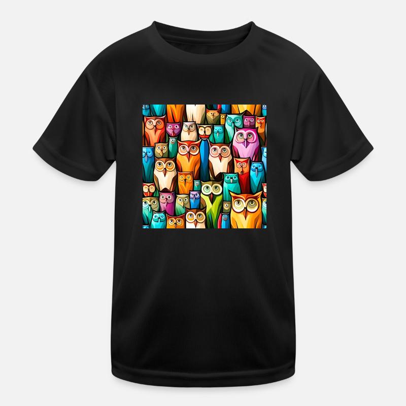 Niedliches Eulenmuster - Kinder Funktions-T-Shirt - Schwarz