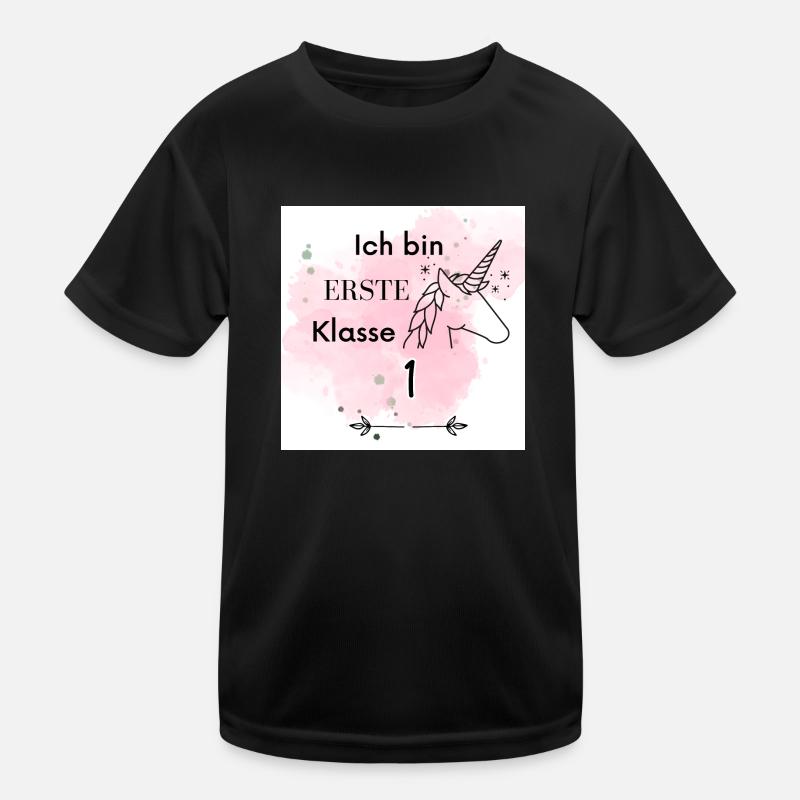 Erste Klasse Einhorn - Kinder Funktions-T-Shirt - Schwarz