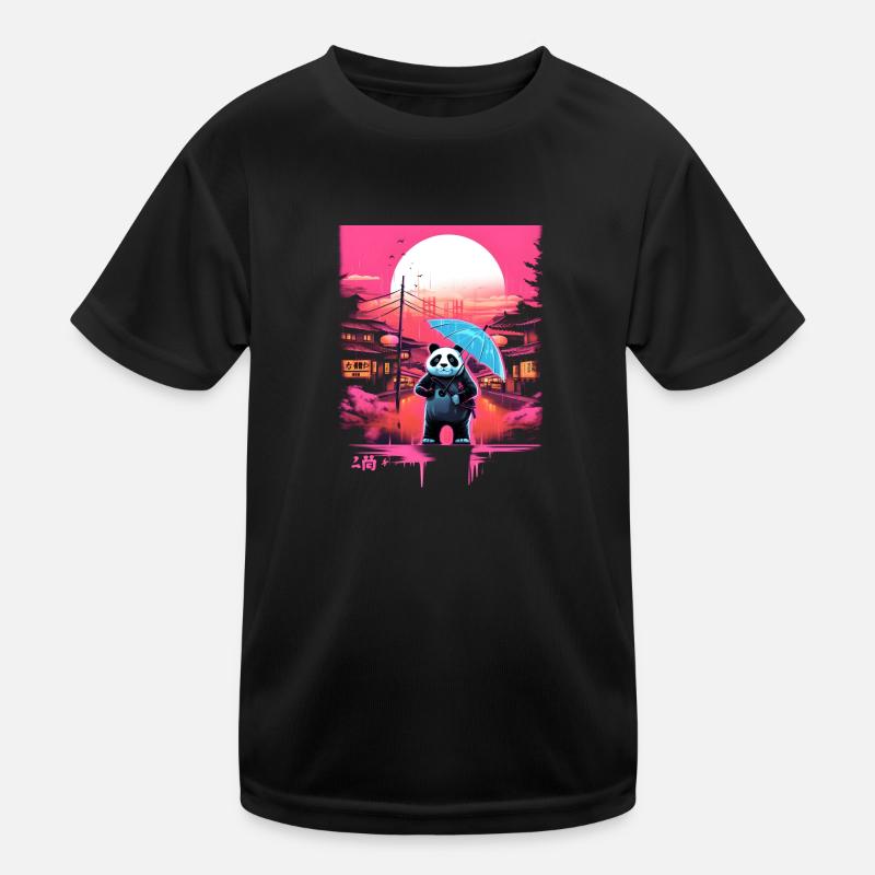 Synthwave Panda with umbrella Kids Functional T-Shirt