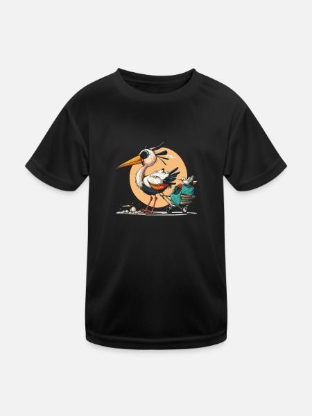 Storchen-Lieferung - Kinder Funktions-T-Shirt - Schwarz - Vorne