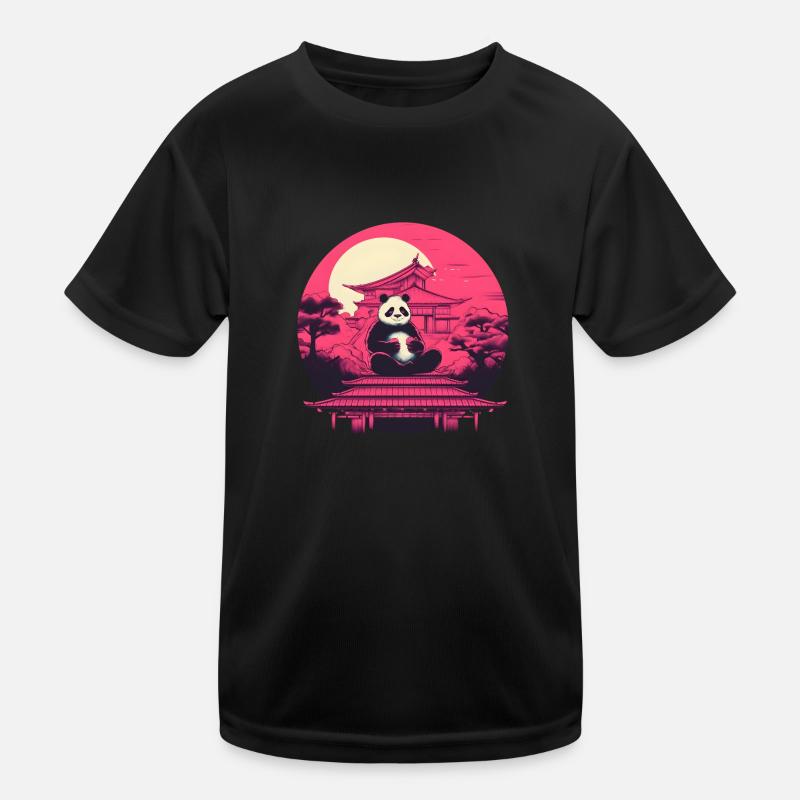 Synthwave mangeant Panda Japon Coucher de soleil T-shirt sport Enfant