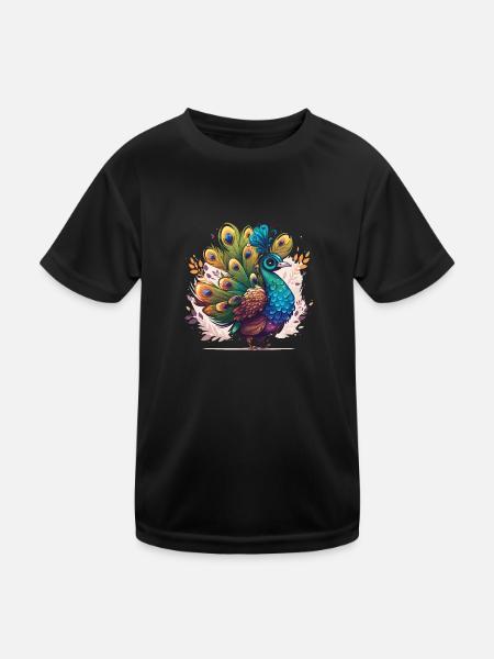 Peacock in full display - Kids Functional T-Shirt - black - Front