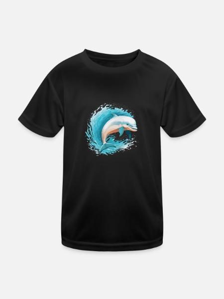 Delfine verspielter Sprung - Kinder Funktions-T-Shirt - Schwarz - Vorne