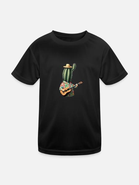 Cactus Star Flower Shirt and Guitar Vibes - Kids Functional T-Shirt - black