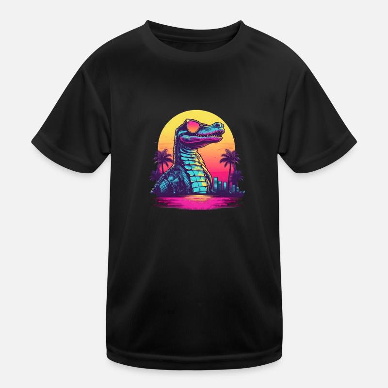 Synthwave crocodile sunset - Kinder Funktions-T-Shirt - Schwarz