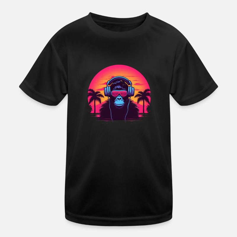 Synthwave DJ Ape Kids Functional T-Shirt