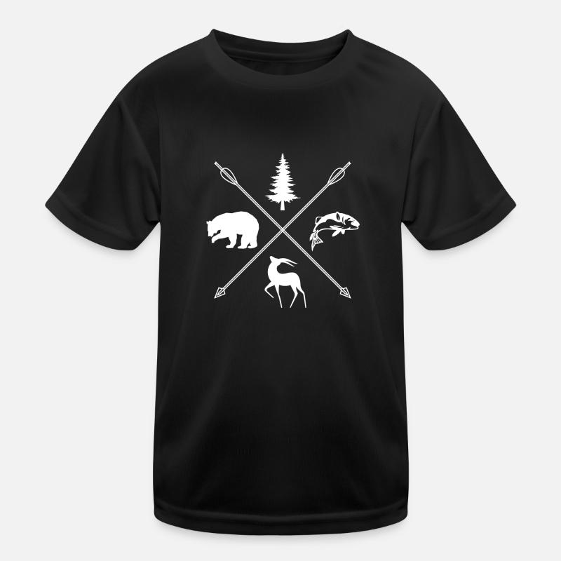Camping und Angeln in den Bergen Kinder Funktions-T-Shirt