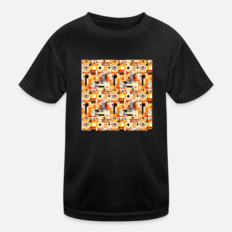 Abstract Seamless Pattern Shapes Lines Modern Art - Kids Functional T-Shirt - black