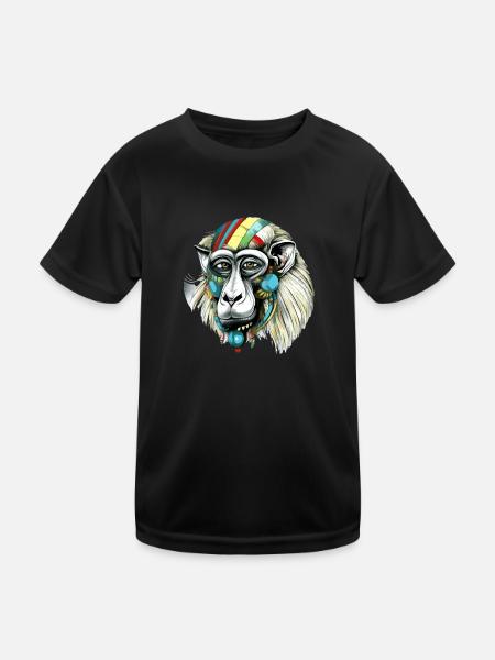 Kika der Mandrill - Kinder Funktions-T-Shirt - Schwarz - Vorne