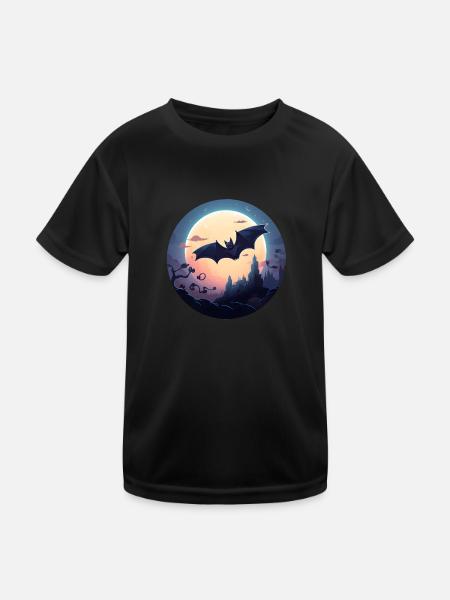 Fledermaus Vollmond - Kinder Funktions-T-Shirt - Schwarz - Vorne