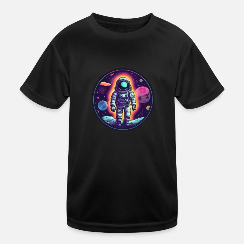 Retro Space Doodle: Astronaut Adventure - Kinder Funktions-T-Shirt - Schwarz