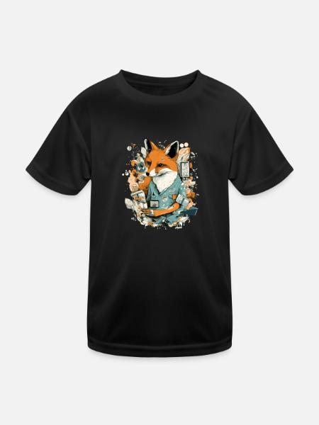 Fox und sein Tagebuch - Kinder Funktions-T-Shirt - Schwarz - Vorne