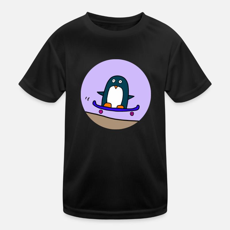 Penguin rides skateboard - Kids Functional T-Shirt - black