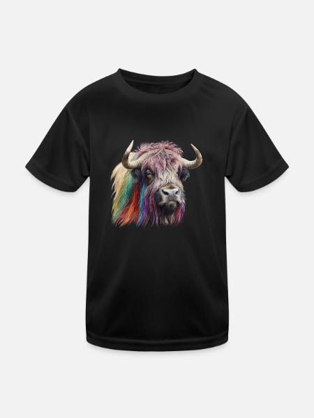 Rainbow Bison / Gay Pride / Gay /Queer LGPT - Kids Functional T-Shirt - black - Front