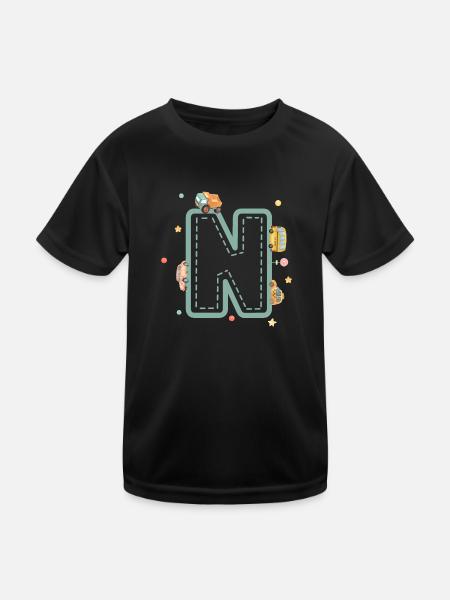 Buchstabe n Fahrzeug - personalisiertes Kindergeschenk - Kinder Funktions-T-Shirt - Schwarz