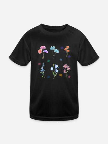 Aquarell-Blumen - Kinder Funktions-T-Shirt - Schwarz - Vorne