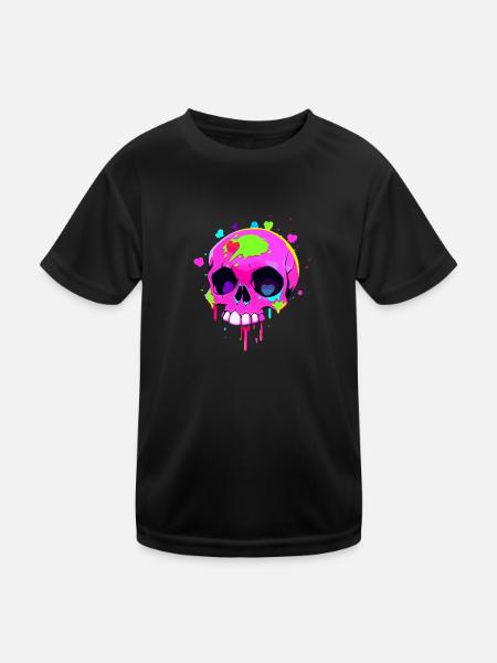 Cute Punk Skull / Kawaii Punk Skull - Kids Functional T-Shirt - black - Front