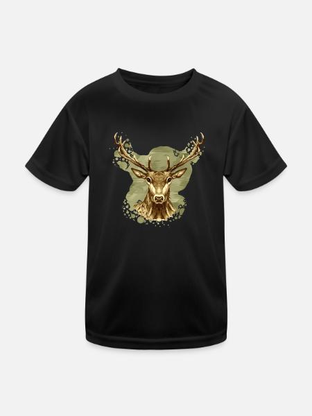 Hirsch - Kinder Funktions-T-Shirt - Schwarz