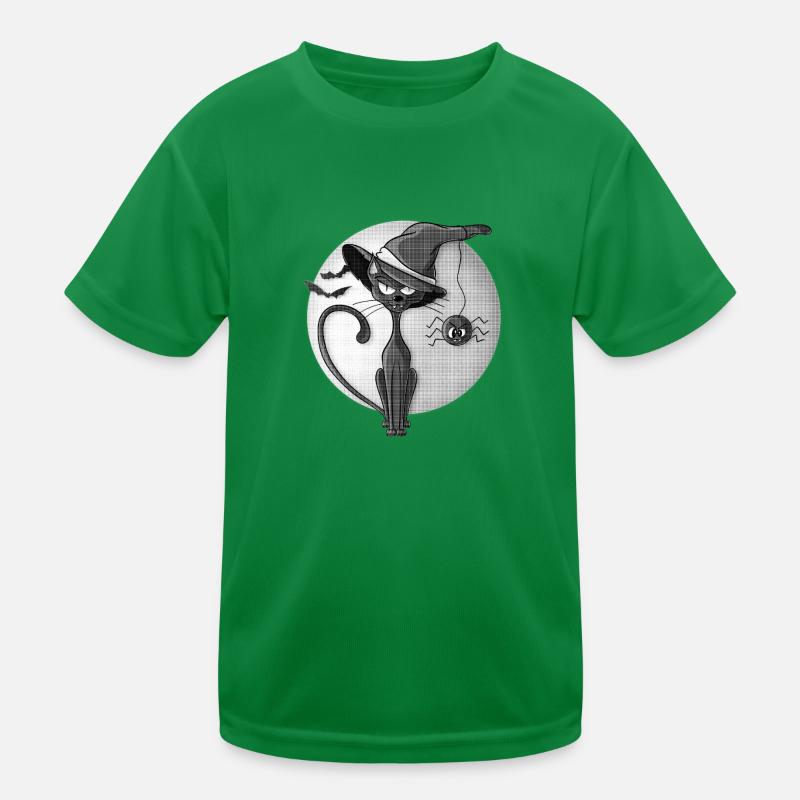Schwarze Katze und Spinne Halbton Kinder Funktions-T-Shirt