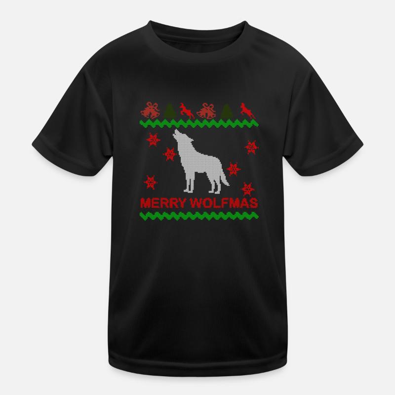 Merry Wolfmas Wolf Frohe hässliche Weihnachten Pullover Kinder Funktions-T-Shirt