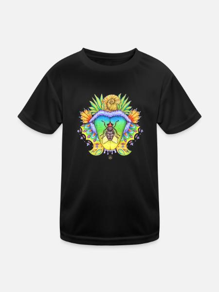 FlyTime, Fliege, Mund mit Zunge - Kinder Funktions-T-Shirt - Schwarz