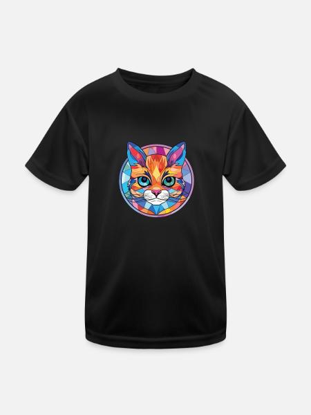 Bambino Katze Rasse Bunte Aquarell Illustration - Kinder Funktions-T-Shirt - Schwarz - Vorne