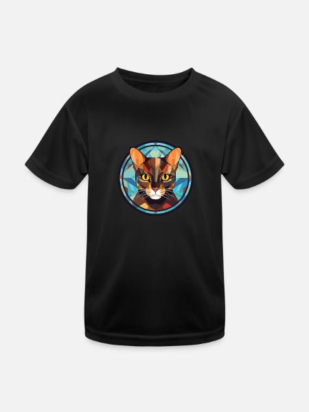 Havanna-braune Katze bunte Aquarell-Illustration - Kinder Funktions-T-Shirt - Schwarz - Vorne