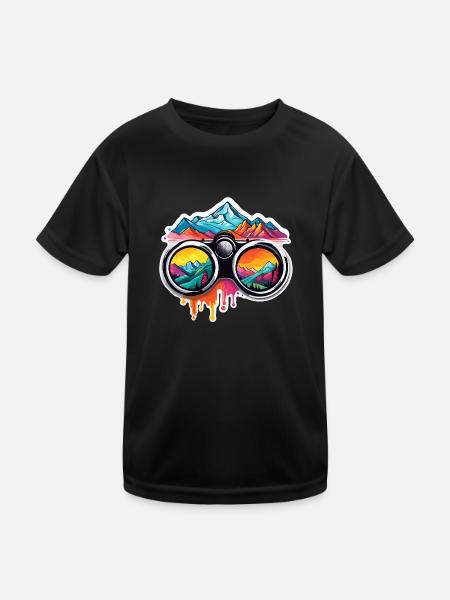 Binoculars / Observation / Observation / Adventure - Kids Functional T-Shirt - black - Front