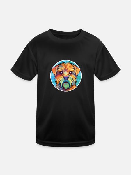 Norfolk Terrier Hunderasse Aquarell Illustration - Kinder Funktions-T-Shirt - Schwarz - Vorne
