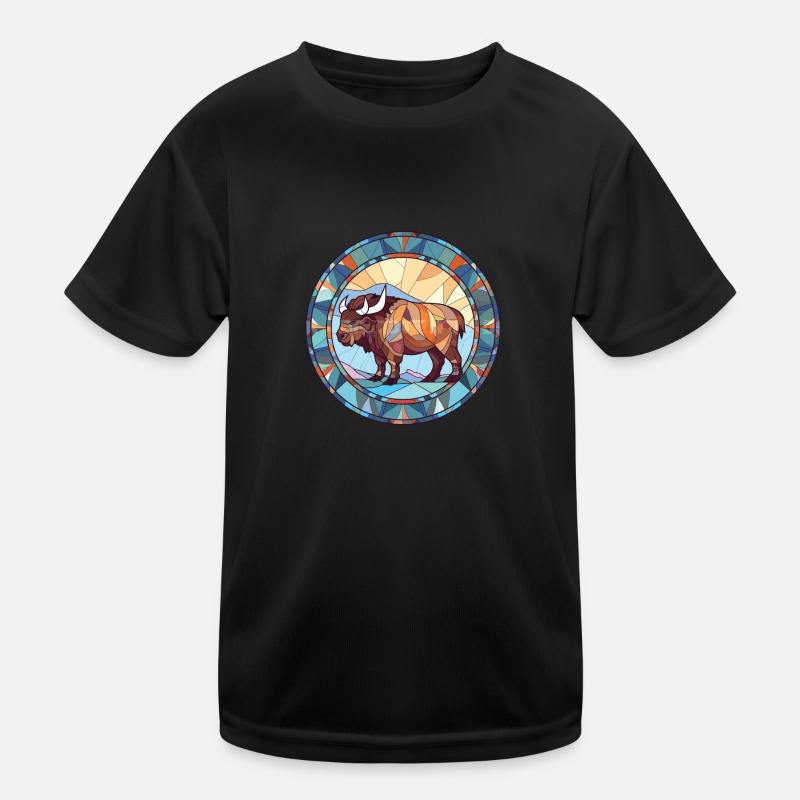 Bison bunte Aquarell-Tier-Haustier-Illustration Kinder Funktions-T-Shirt