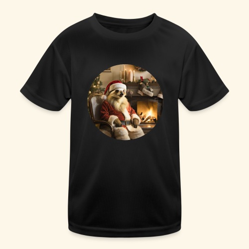 Weihnachtsmannfaultier vor Kamin - Kinder Funktions-T-Shirt