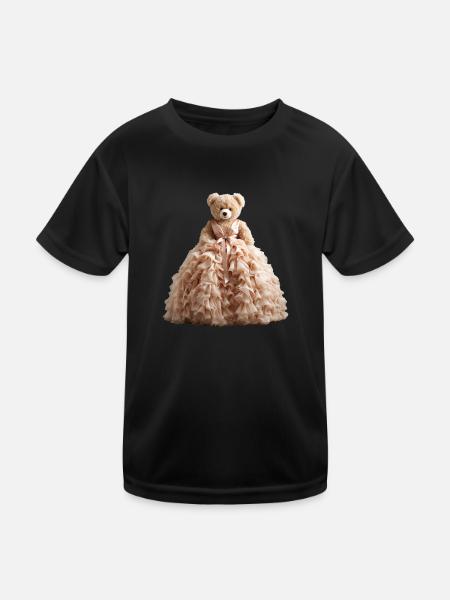Teddy bear in wedding dress - Kids Functional T-Shirt - black - Front