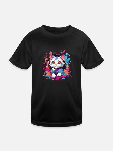 colorful cat - Kids Functional T-Shirt - black