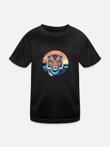 Tiger Buntes Aquarell Cartoon Kawaii Tier - Kinder Funktions-T-Shirt - Schwarz
