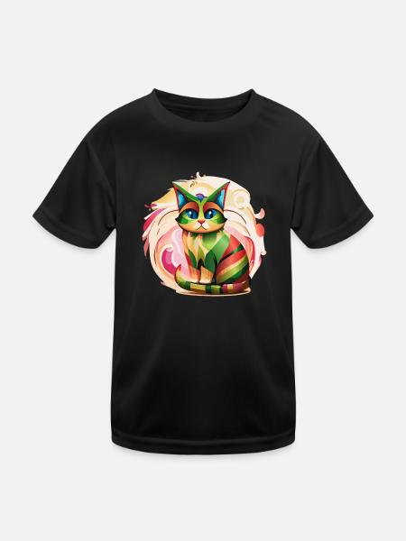 Color Burst Cat - Kids Functional T-Shirt - black - Front