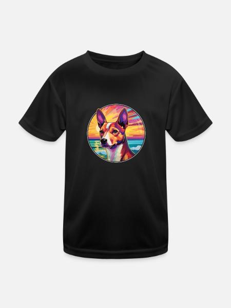 Basenji Hunderasse buntes Karikatur-Aquarell - Kinder Funktions-T-Shirt - Schwarz