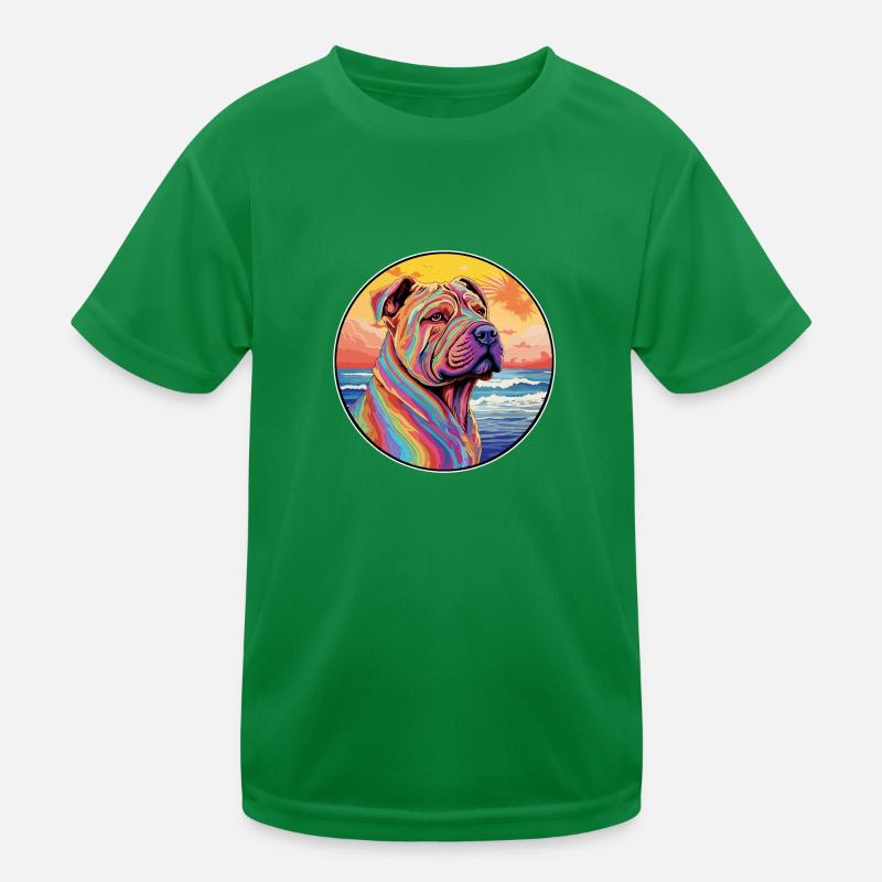 Chinesische Shar Pei Hunderasse Bunte Karikatur Wasserc Kinder Funktions-T-Shirt