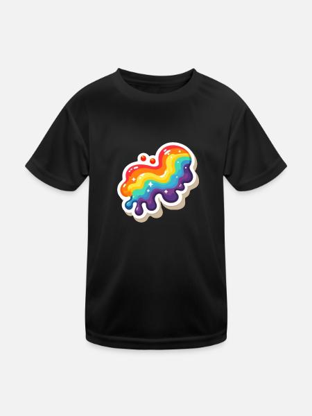 Rainbow Pouring Paint - Kids Functional T-Shirt - black - Front